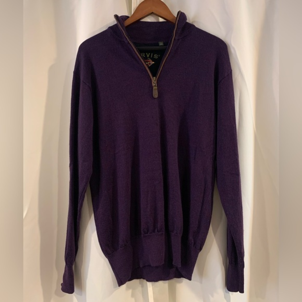 Orvis‎ 100% Wool Brown Purple Quarter 1/4 Zip Pullover Sweater Medium